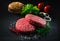 Raw beef patties with other ingredients for hamburgers