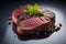 Raw beef sirloin steak with ingredients for cooking on wooden background. ai generative