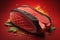 Raw beef sirloin steak with ingredients for cooking on wooden background. ai generative