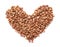 Raw buckwheat grain, heart shape