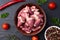 Raw chicken giblets hearts , meat background