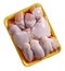 Raw chicken parts set in a tray isolated