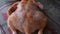 Raw chicken with spices for roasting in the oven. Top view, closeup