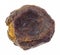 raw coin shaped lake iron ore (limonite) on white