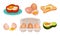 Raw and Cooked Egg Rested in Bell Pepper and Avocado Vector Set