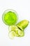 Raw cucumber along with some aloe vera gel well mixed in a glass bowl isolated on white entire ingredients.Used to rejuvenate your