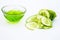 Raw cucumber along with some aloe vera gel well mixed in a glass bowl isolated on white entire ingredients.Used to rejuvenate your