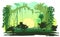Raw dangling creepers. Jungle rainforest. Morning Nature landscape silhouette. Glade playground. Dense tropical thickets