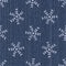 Raw Denim Blue Chambray Texture Background with Printed White Winter Snowflake. Indigo Marl Seamless Pattern. Holiday background