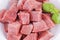 Raw diced beef meat