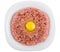 Raw egg in minced pork in plate