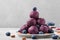 Raw energy balls or energy bites with blueberries and acai powder. Healthy vegan food dessert