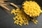 Raw Farfalle Pasta Isolated, Yellow Dry Noodles, Wheat Bow Macaroni, Uncooked Farfalle