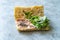 Raw Fish Sandwich with Lakerda  Pickled Tunny Fish and Egg Paste Tarama made with Caviar. Taramasalata