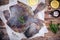 Raw flounder fish, flatfish on wooden table