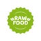 Raw food icon stamp label vector badge isolated, fresh product green logo for for eco-friendly vegetarian meal, vintage