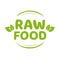 Raw food label icon vector for product badge stamp isolated with leaves, sticker tag for eco friendly vegetarian meal