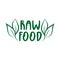 Raw Food - logo green leaf label for premium quality, locally grown, healthy food natural products, farm fresh sticker.