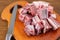 Raw food pork meat cooking,  wood  butcher