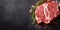 Raw fresh meat lamb mutton saddle Gray background Top view 1