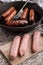 Raw and fried irish pork sausages