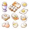 Raw, fried, sunny side up and boiled eggs hand drawn vector illustrations set
