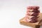 raw frozen minced meat on a white background.