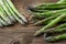 Raw garden asparagus stems. Fresh green spring vegetables