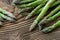 Raw garden asparagus stems. Fresh green spring vegetables