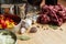 Raw goulash ingredients