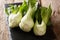 Raw green healthy baby bok choy chinese cabbage on slate board. horizontal