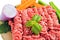 Raw ground beef with vegetables