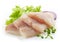 Raw hake fish fillet pieces