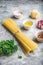 Raw ingredients for linguine with olive oil and garlic