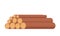 Raw log or wood stack for further processing in the forest industry or for use as fuel. Vector flat style illustration