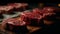 Raw Marbled sirloin Beef Steaks On Wooden Cutting Board. Sirloin Beef Steaks, Overhead View. AI generated