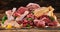 Raw meat assortment, beef, chicken, turkey