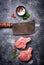 Raw meat and butchers knife