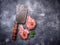 Raw meat and butchers knife