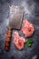 Raw meat and butchers knife