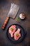 Raw meat and butchers knife
