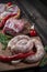 Raw meat on cutting board