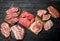 Raw meat. Different kinds of pork and beef meat