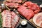 Raw meat. Different kinds of pork and beef meat
