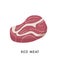 Raw meat product flat vector illustrations. Hand drawn pork slice and beef steak isolated clipart on white background