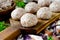 Raw meatballs on the chopping board