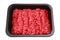 Raw minced beef in brown plastic container