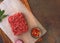 Raw minced beef on butcher paper