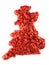 Raw minced meat in the shape of U.K on white