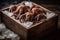 Raw octopuses in a box in ice. Fresh seafood. Generative AI